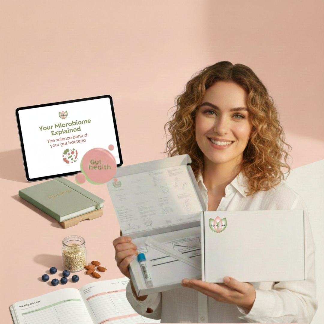 Premium gut microbiome test with 3-month transformation program supplements guidance for women